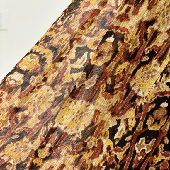 Jones New York 100% Silk Midi Skirt Abstract Tribal Print Boho Brown Tan 24W - Picture 4 of 9